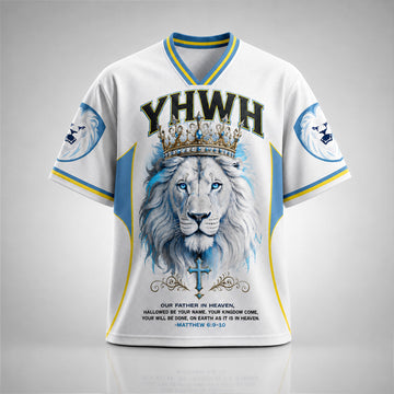 YHWH Lion of Judah Christian Mesh Jersey, Matthew 6:9–10 Crowned Lion Bible Verse Shirt