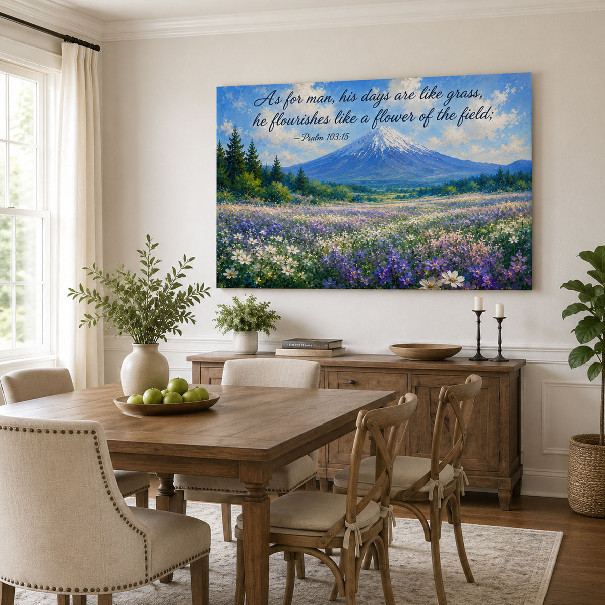 Psalm 103:15 Canvas Print, Mount Fuji Wildflower Bible Verse, Christian Wall Decor