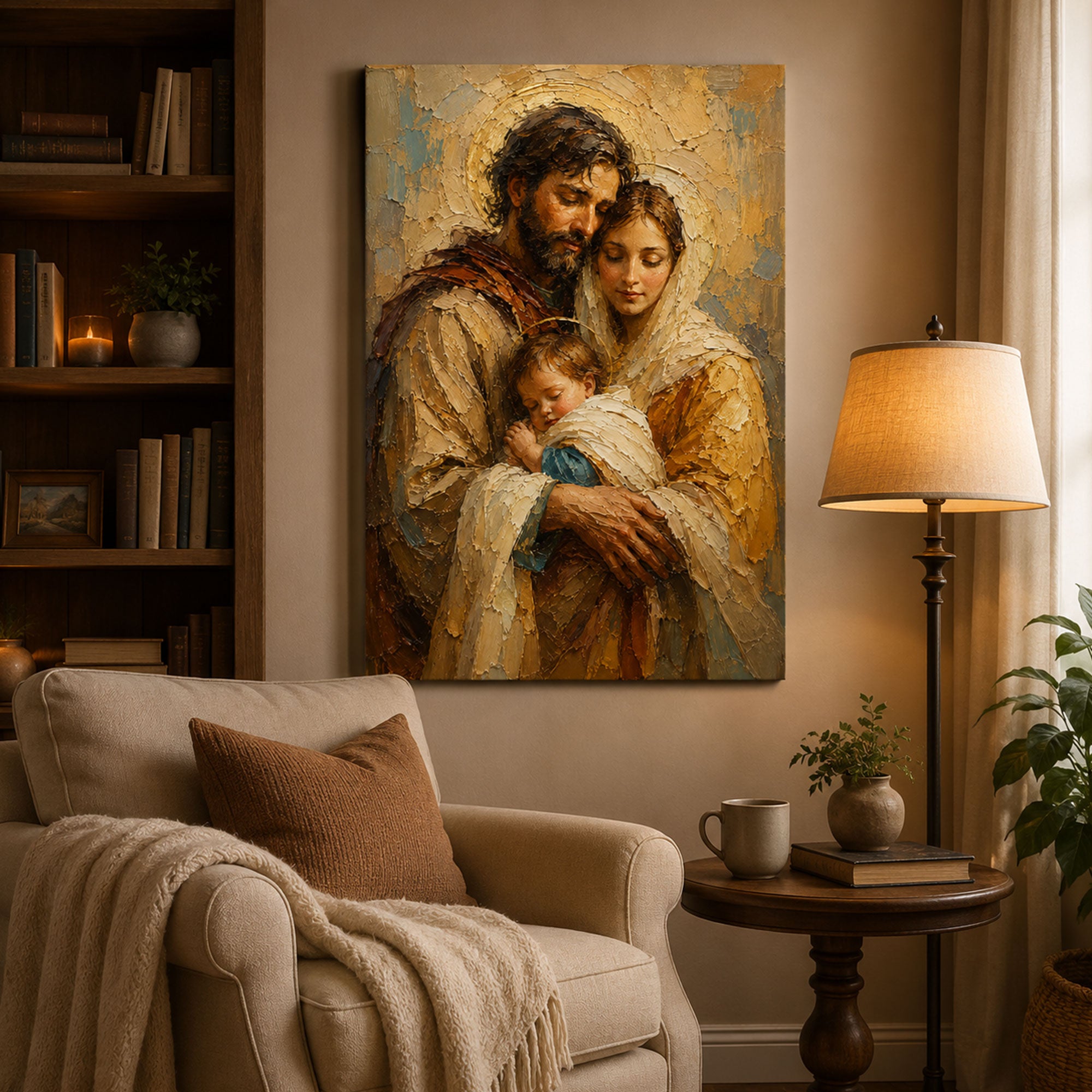 Holy Family Canvas Print, Jesus Mary and Joseph Wall Art, Catholic Family Painting, Christian Home Decor, Sacred Family Gift