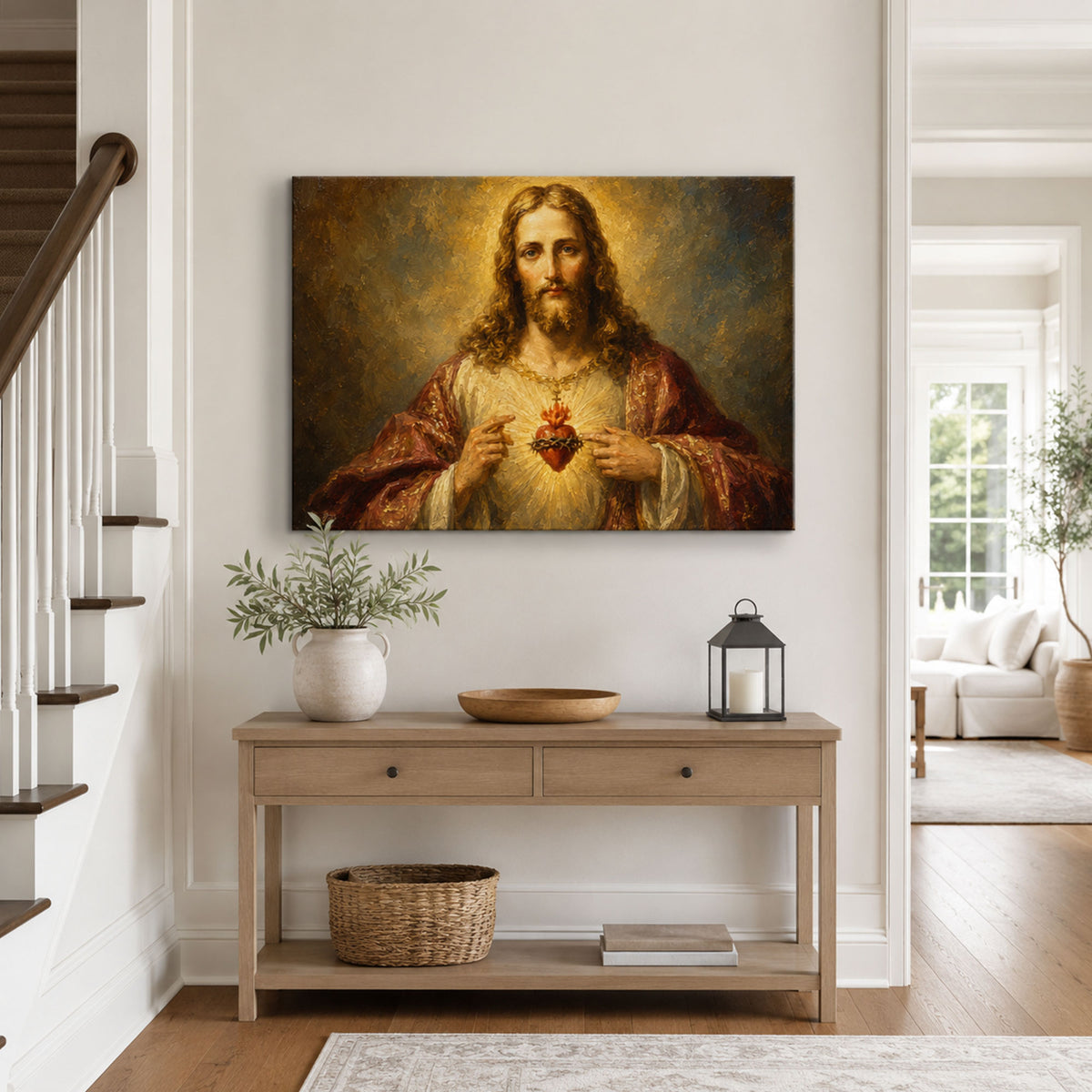 Sacred Heart of Jesus Canvas Print, Catholic Christian Wall Decor, Divine Love Faith Gift