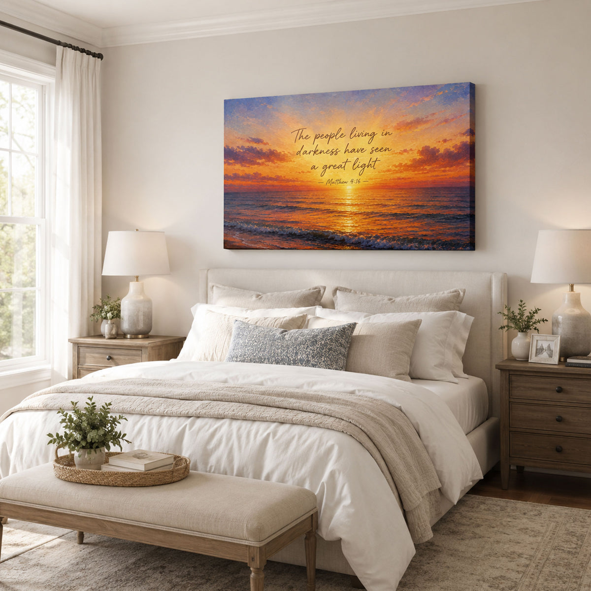 The People in Darkness Have Seen a Great Light Canvas Print, Matthew 4:16 Christian Wall Decor
