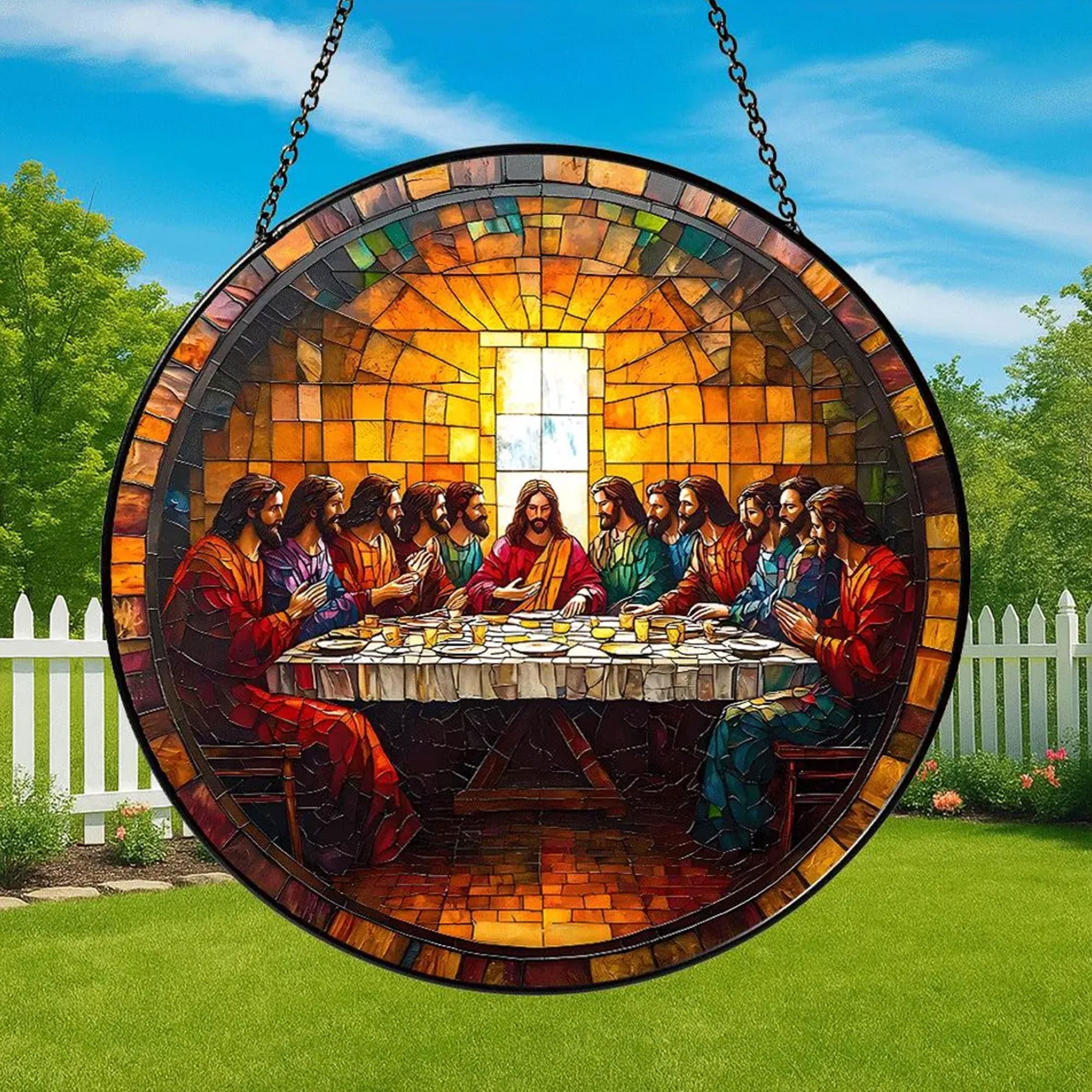 Last Supper Stained Glass Suncatcher, Christian Window Hanging Decor, Jesus Religious Wall Art, Faith Gift