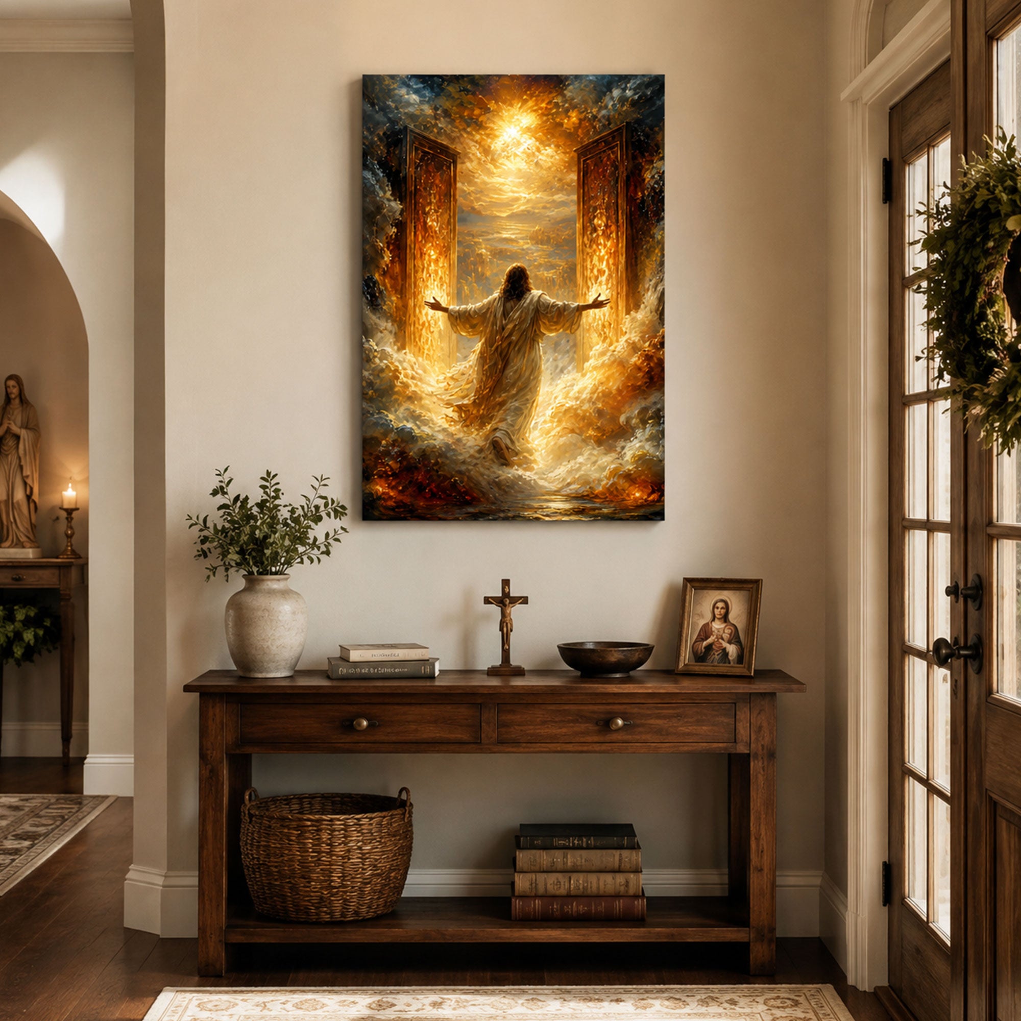 Jesus at the Open Door Canvas Print, Christian Wall Art Home Decor