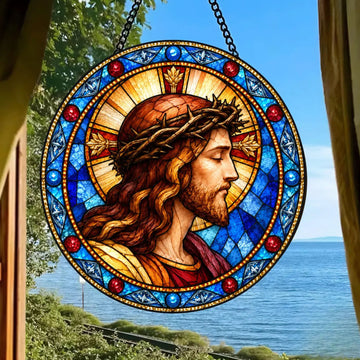 Jesus Crown of Thorns Suncatcher, Catholic Window Hanging, Christian Religious Gift