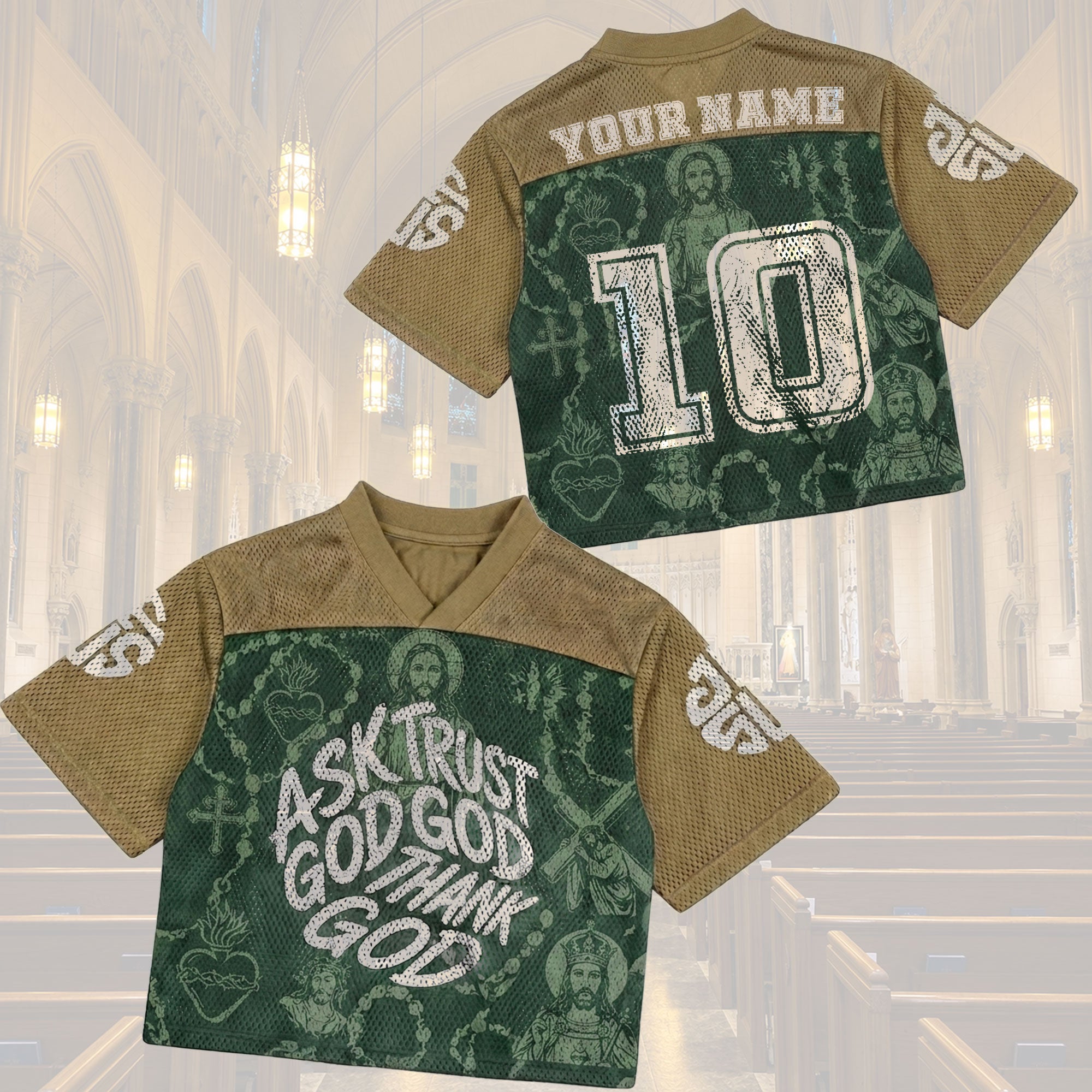 Personalized Ask God Trust God Thank God Mesh Jersey, Custom Name and Number Christian Apparel