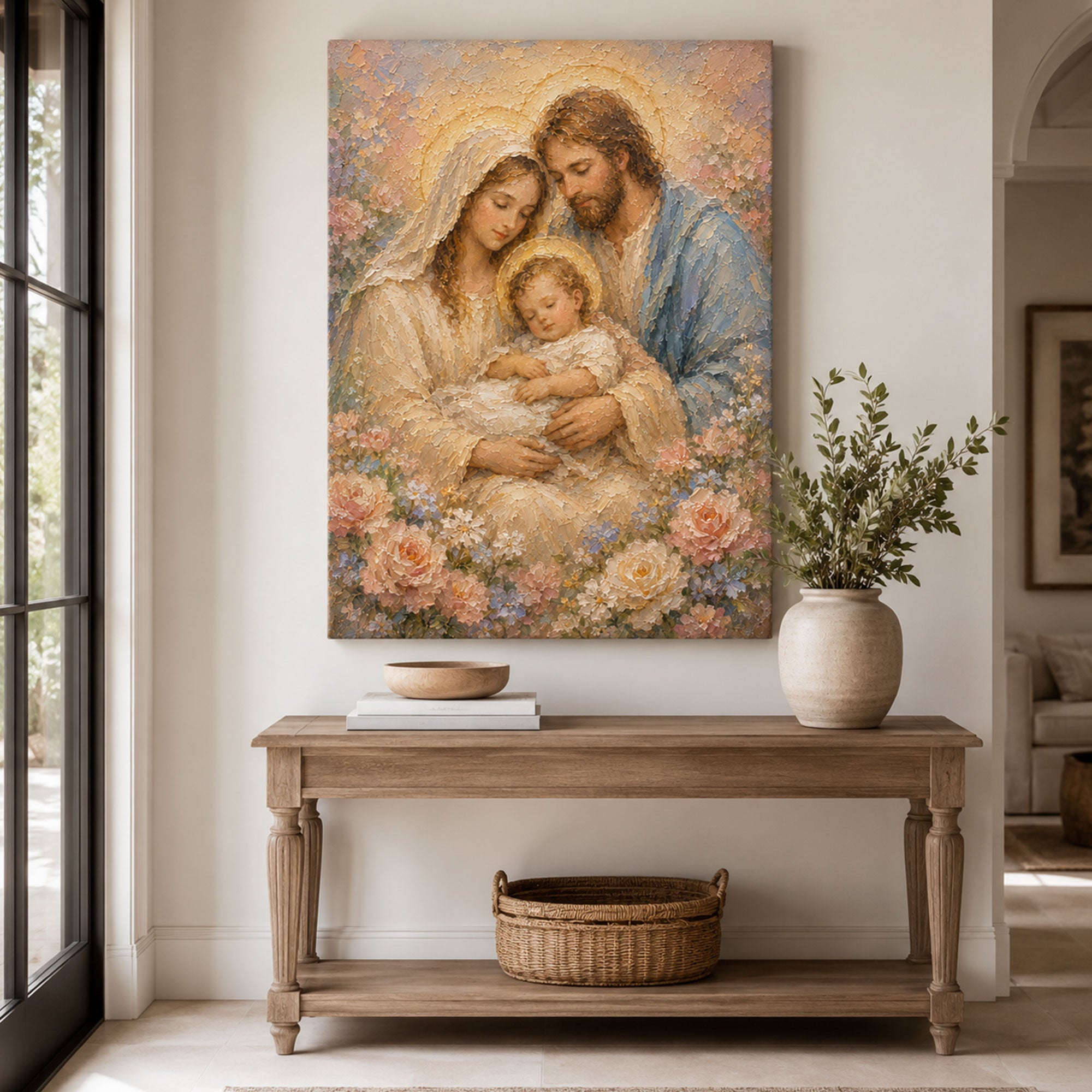 Holy Family Canvas Print, Jesus Mary and Joseph Wall Art, Catholic Family Painting, Christian Home Decor, Sacred Family Gift