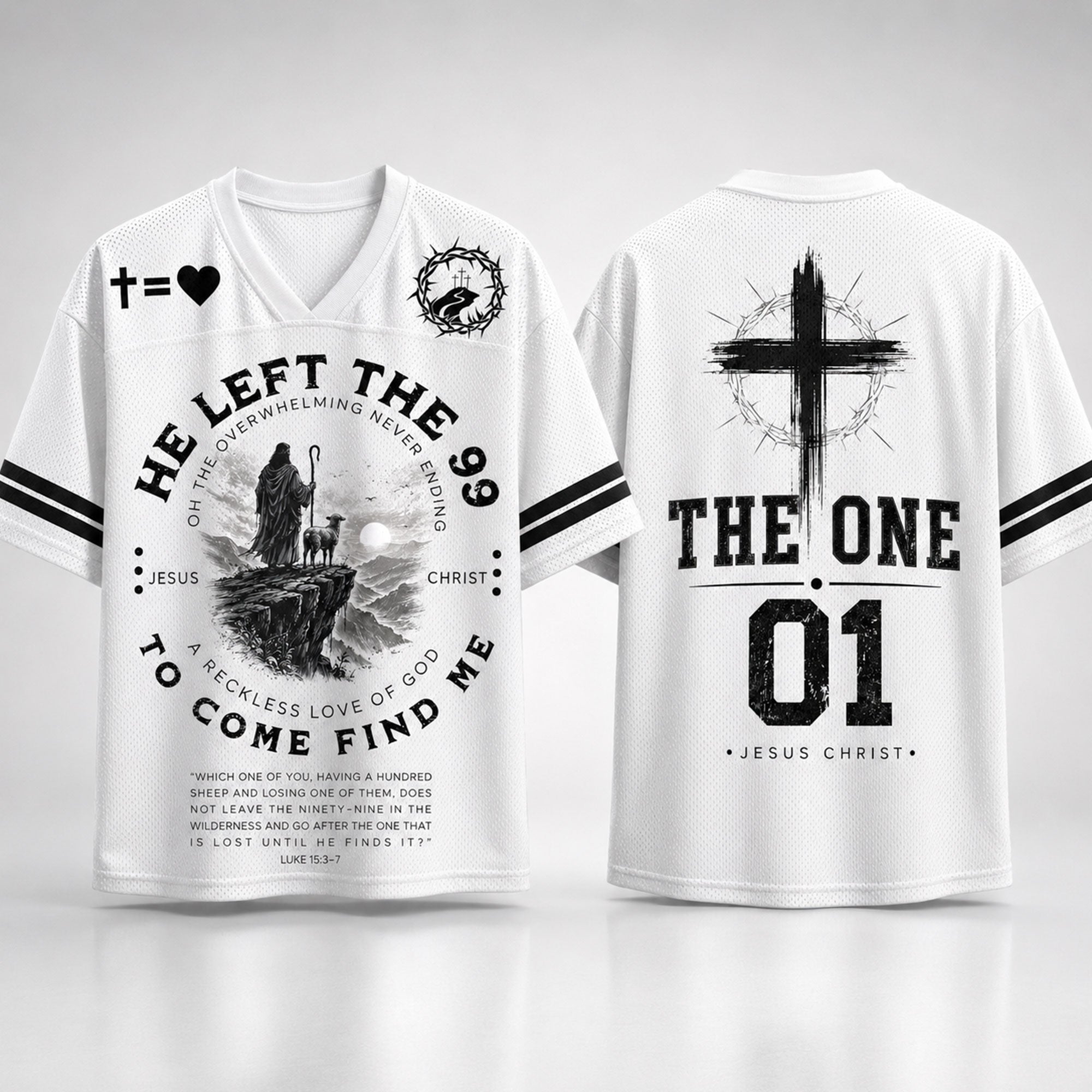 He Left the 99 Christian Mesh Jersey, Luke 15:3–7 Lost Sheep Bible Verse Shirt, Jesus the Good Shepherd Faith Apparel