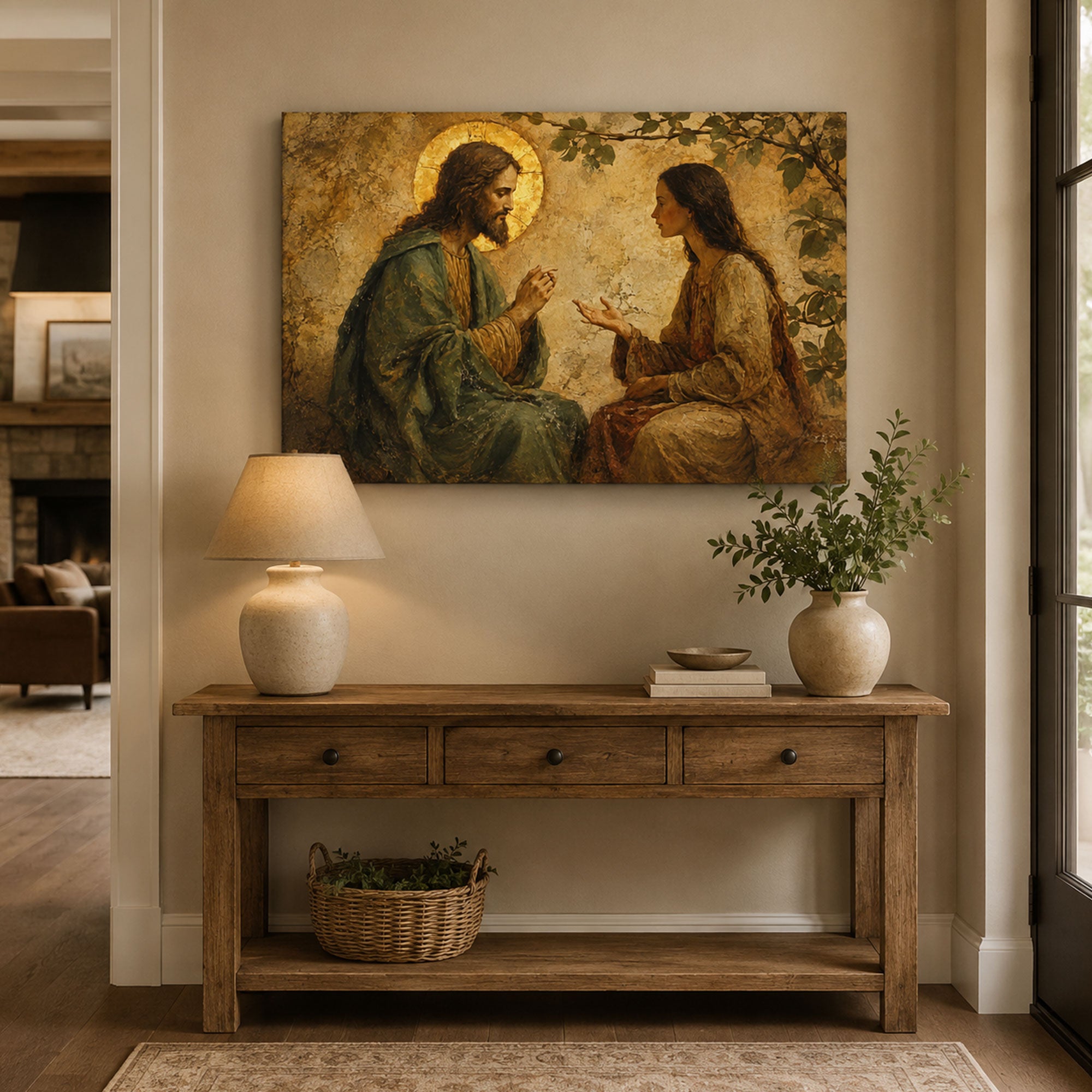 Jesus Speaking with the Samaritan Woman Canvas Print, Christian Home Decor