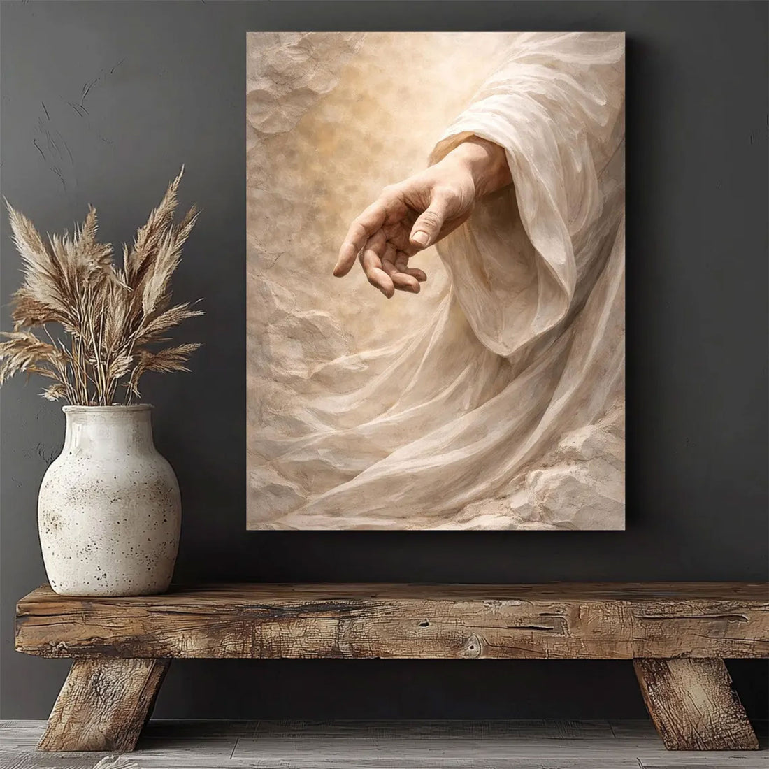 Hand of Jesus Fabric Wall Art, Christian Canvas Print, Biblical Faith Home Decor
