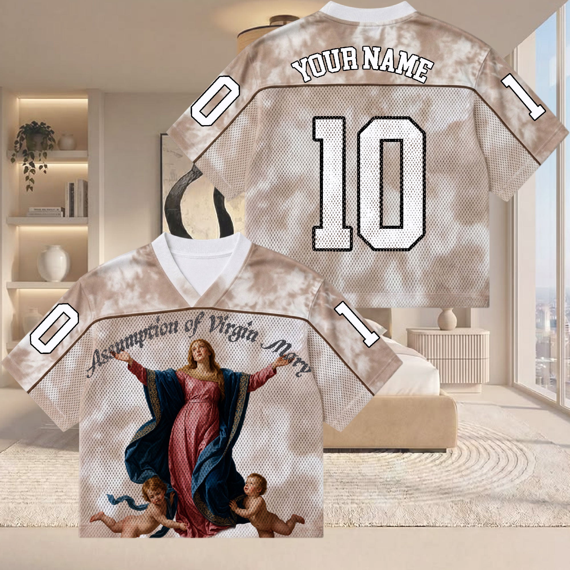 Personalized Assumption of Virgin Mary Mesh Jersey, Custom Name and Number Catholic Apparel