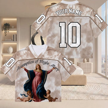 Personalized Assumption of Virgin Mary Mesh Jersey, Custom Name and Number Catholic Apparel
