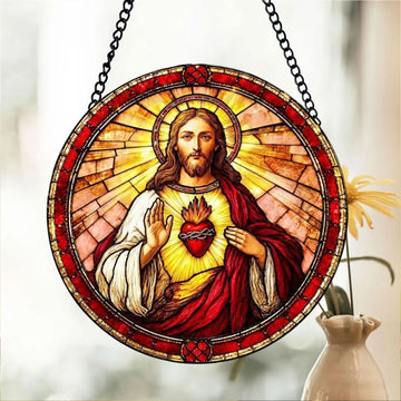 Sacred Heart of Jesus Suncatcher, Catholic Window Hanging, Christian Religious Gift