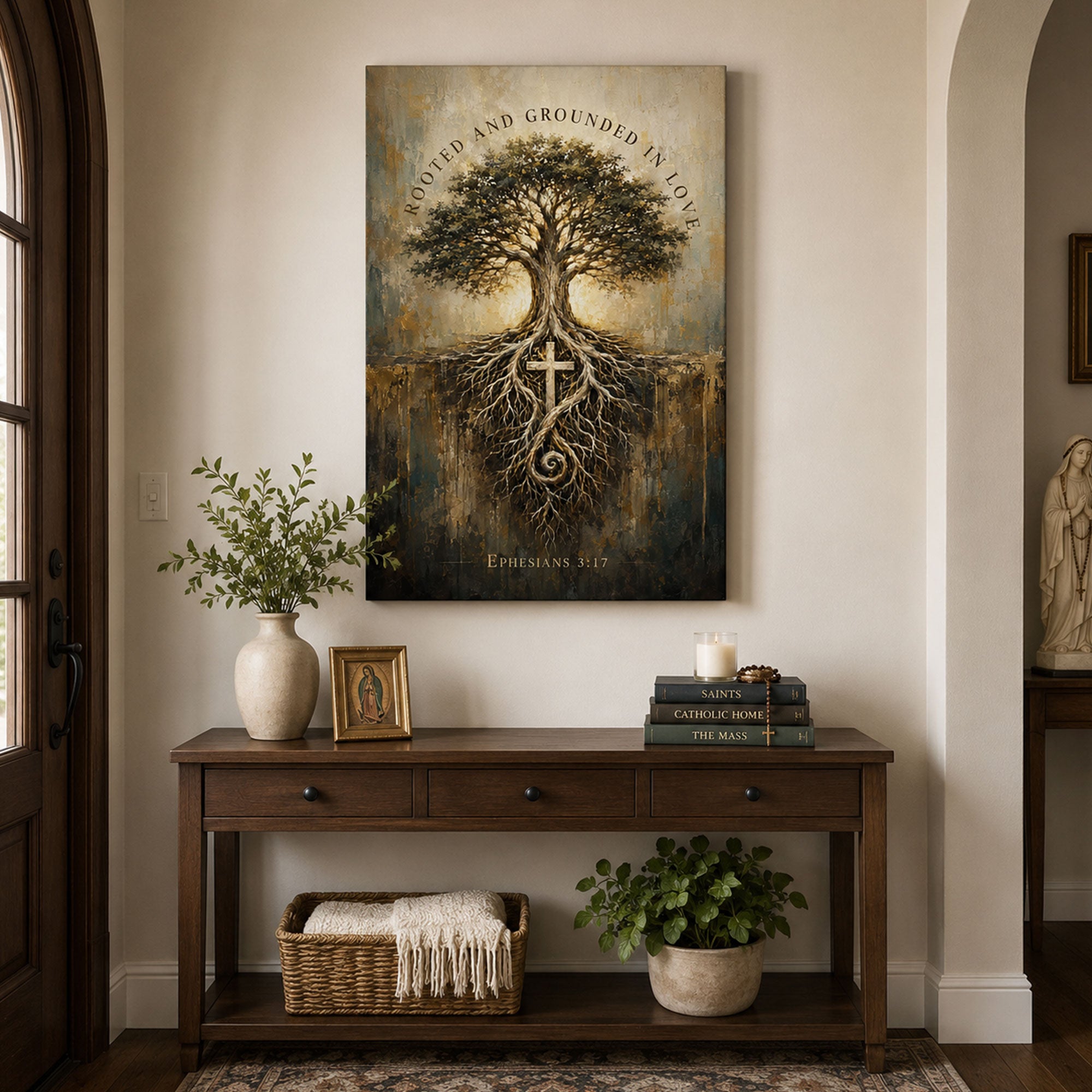 Ephesians 3:17 Rooted and Grounded in Love Canvas Print, Christian Home Decor