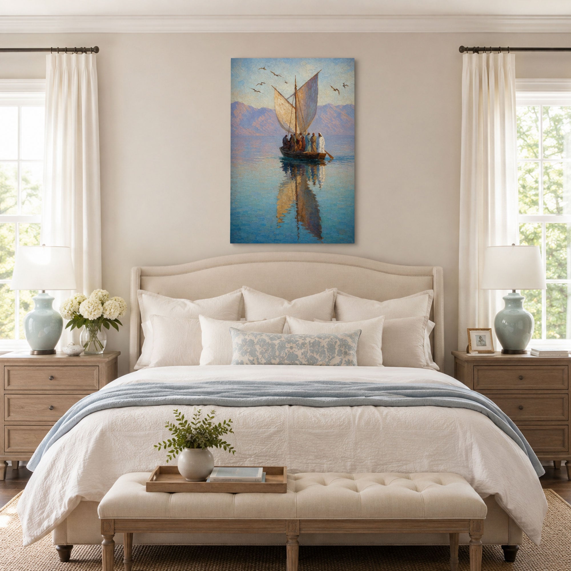 Jesus with His Disciples on Galilee Canvas Print, Christian Home Decor