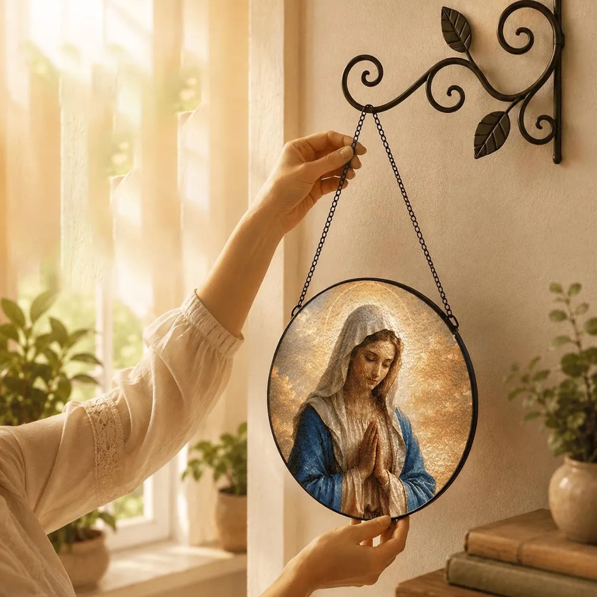 Virgin Mary Praying Suncatcher, Catholic Window Hanging, Religious Gift for Women