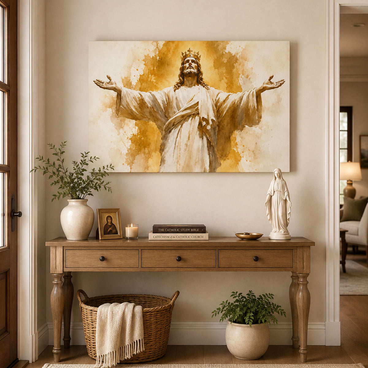 Christ the King with Open Arms Canvas Print, Catholic Christian Home Decor
