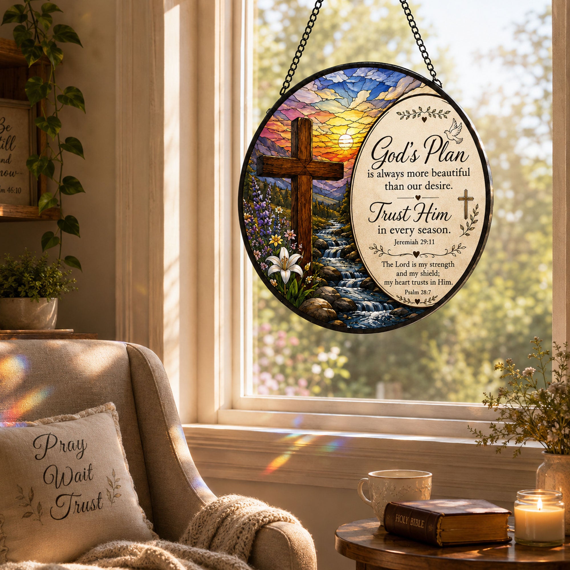 God’s Plan Trust Him Suncatcher, Jeremiah 29:11 Christian Cross Window Hanging, Faith Gift