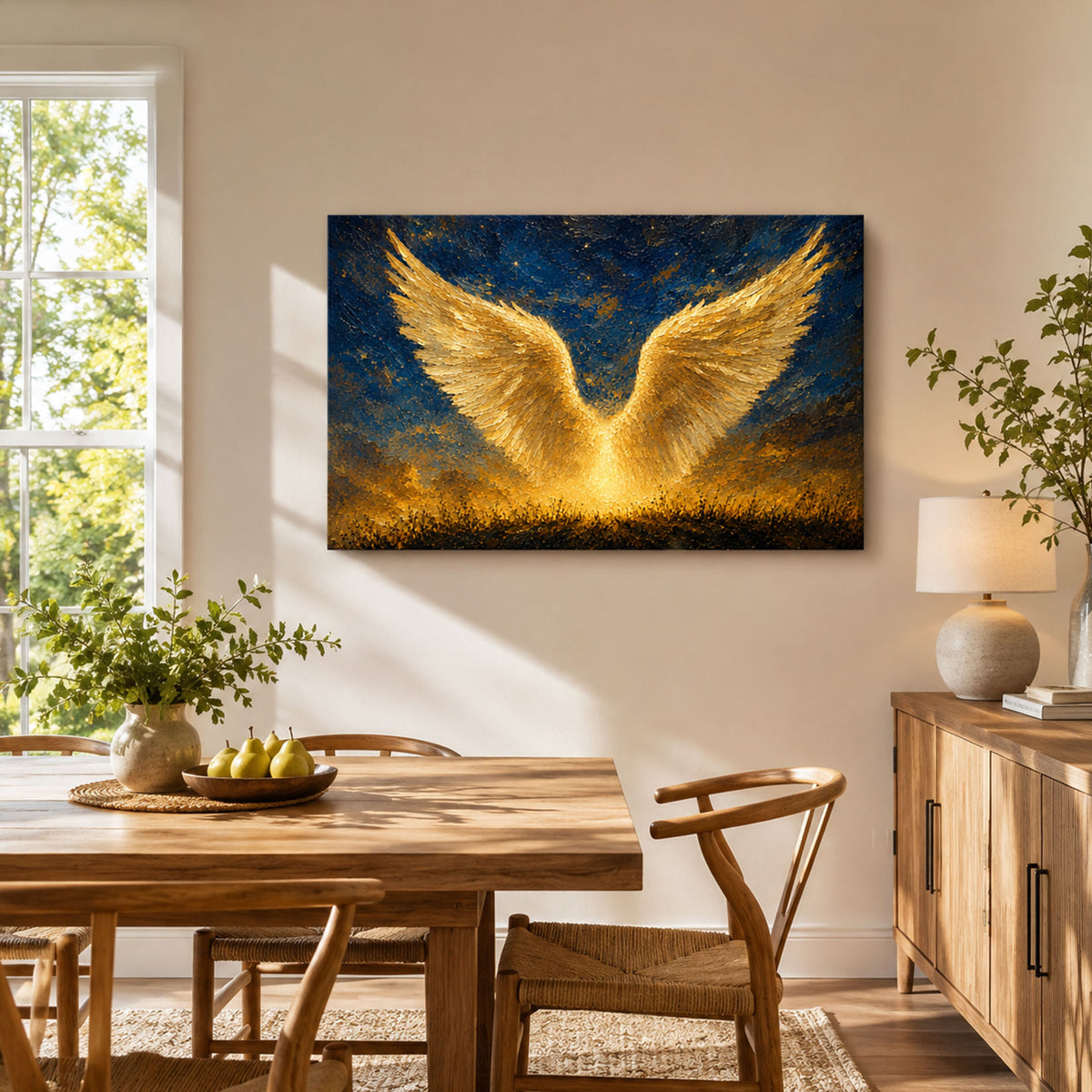 Golden Angel Wings Canvas Print, Guardian Angel Christian Wall Decor, Faith and Protection Gift