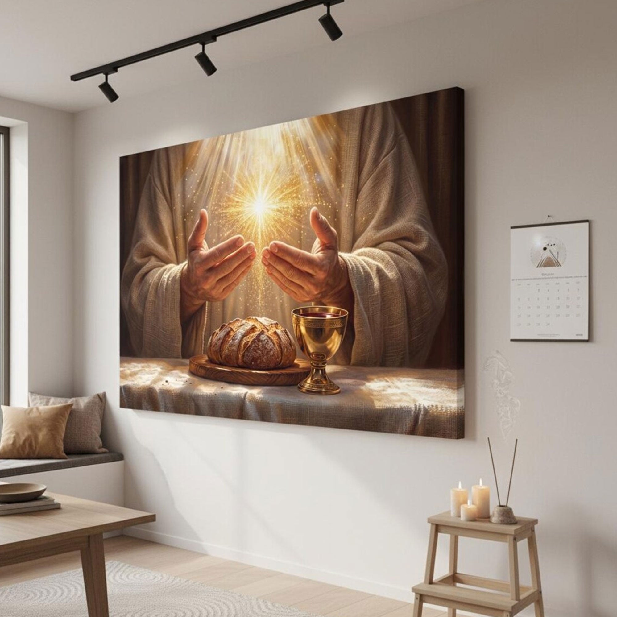Golden Light Eucharist Canvas Art, Abstract Christian Wall Decor, Catholic Religious Painting, Spiritual Home Decor, Inspirational Faith Gift