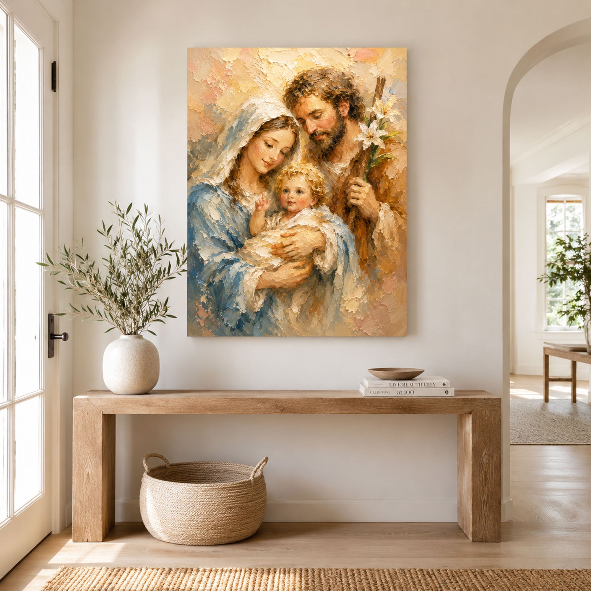 Holy Family Canvas Print, Jesus Mary and Joseph Wall Art, Catholic Family Painting, Sacred Christian Home Decor