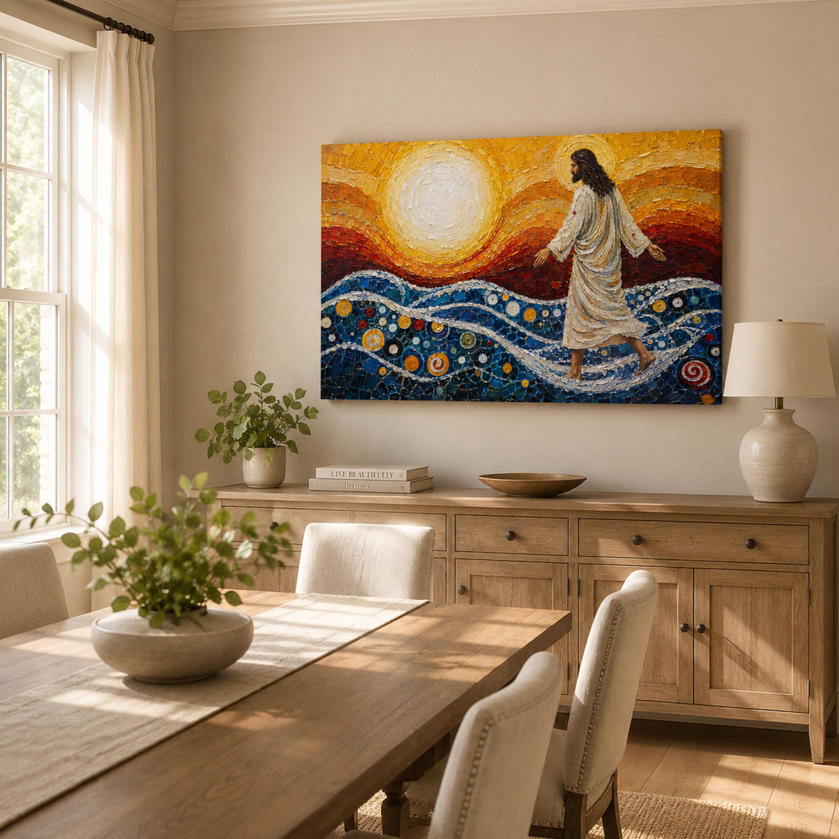 Jesus Walking on Water Canvas Print, Matthew 14:25 Christian Wall Decor, Walk by Faith Gift