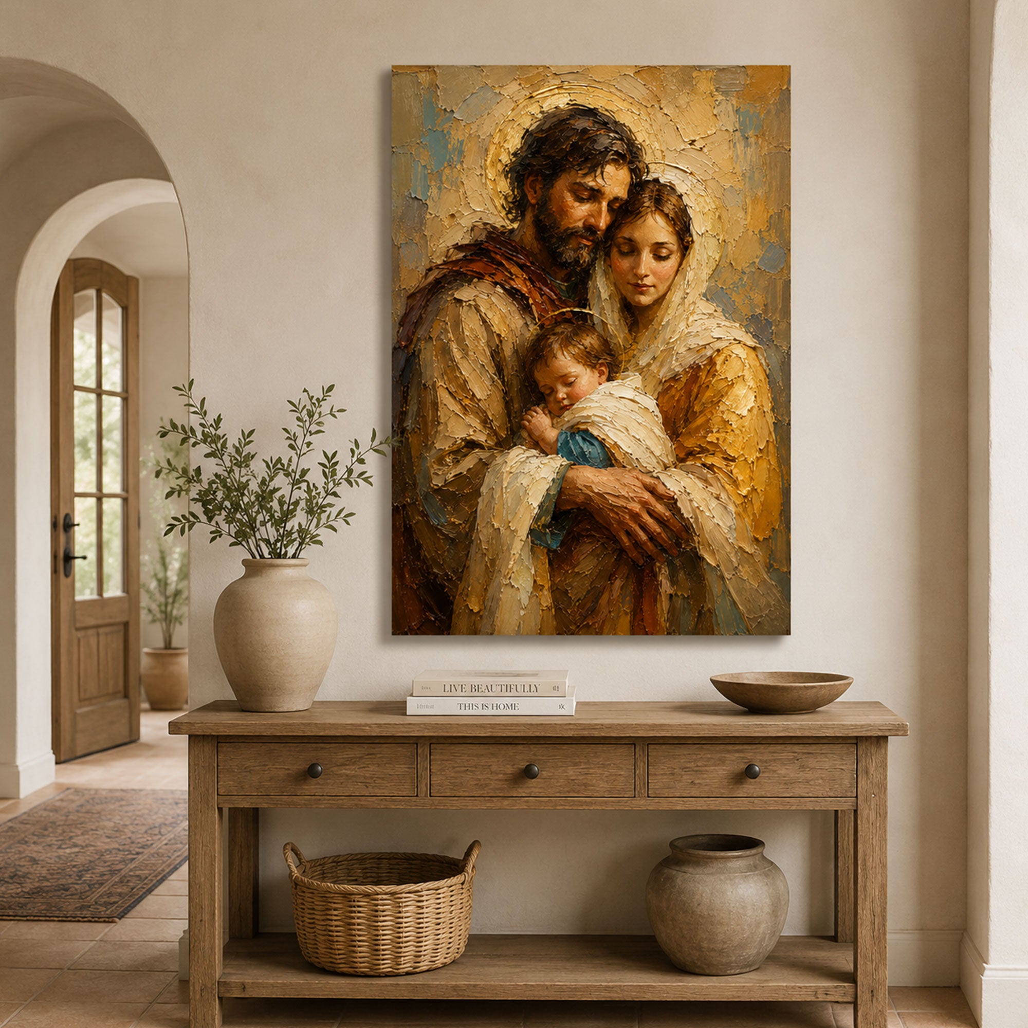 Holy Family Canvas Print, Jesus Mary and Joseph Wall Art, Catholic Family Painting, Christian Home Decor, Sacred Family Gift