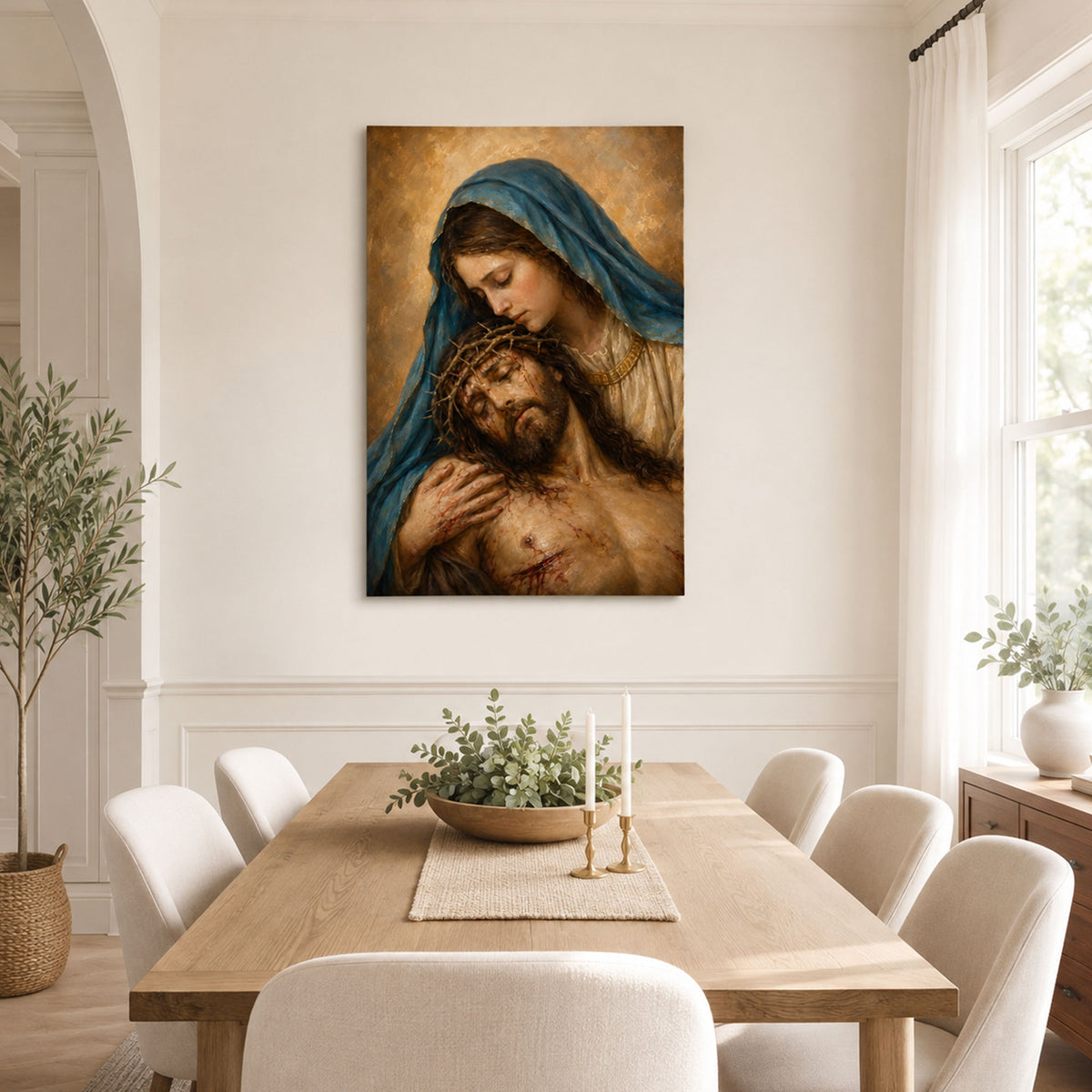 Pietà Virgin Mary and Jesus Canvas Print, Our Lady of Sorrows Catholic Wall Decor, Faith Gift