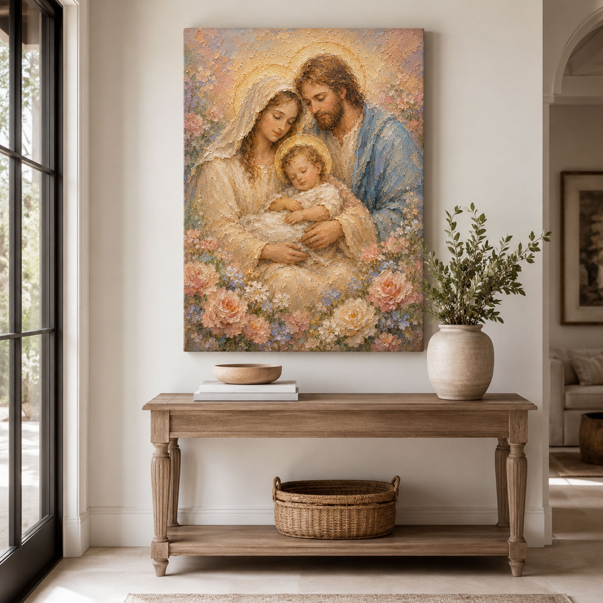 Holy Family Canvas Print, Jesus Mary and Joseph Wall Art, Catholic Family Painting, Christian Home Decor, Sacred Family Gift