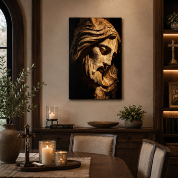 Sorrowful Jesus Crown of Thorns Canvas Print, Catholic Christian Home Decor