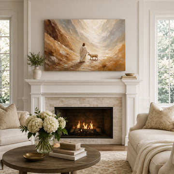 Good Shepherd Meeting the Lost Lamb Canvas Print, Christian Home Decor