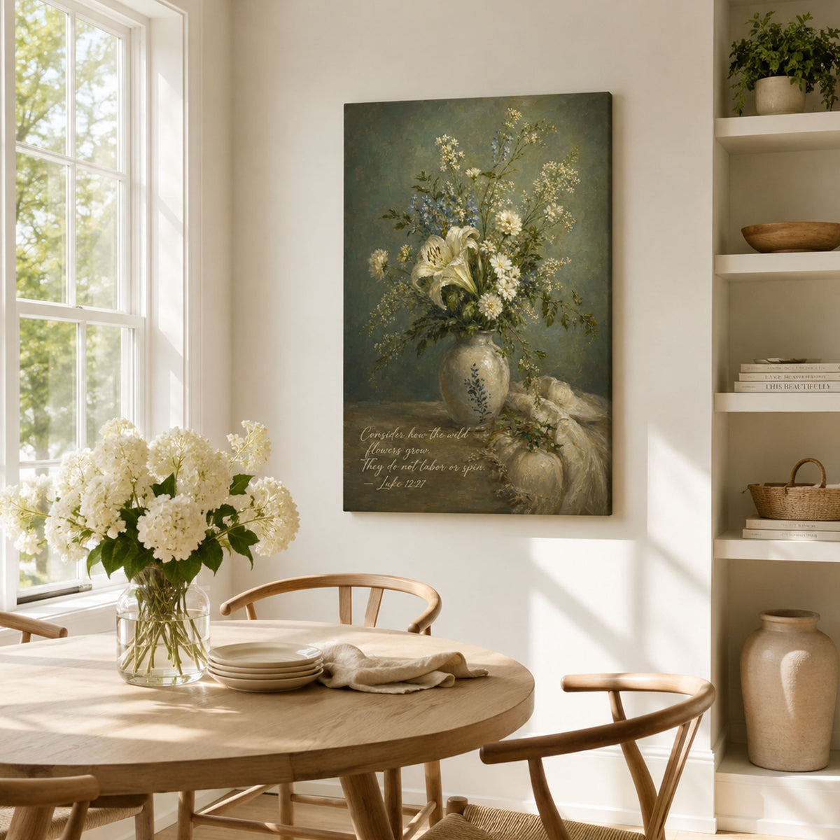 Consider the Wildflowers Canvas Print, Luke 12:27 Christian Wall Decor, Bible Verse Faith Gift