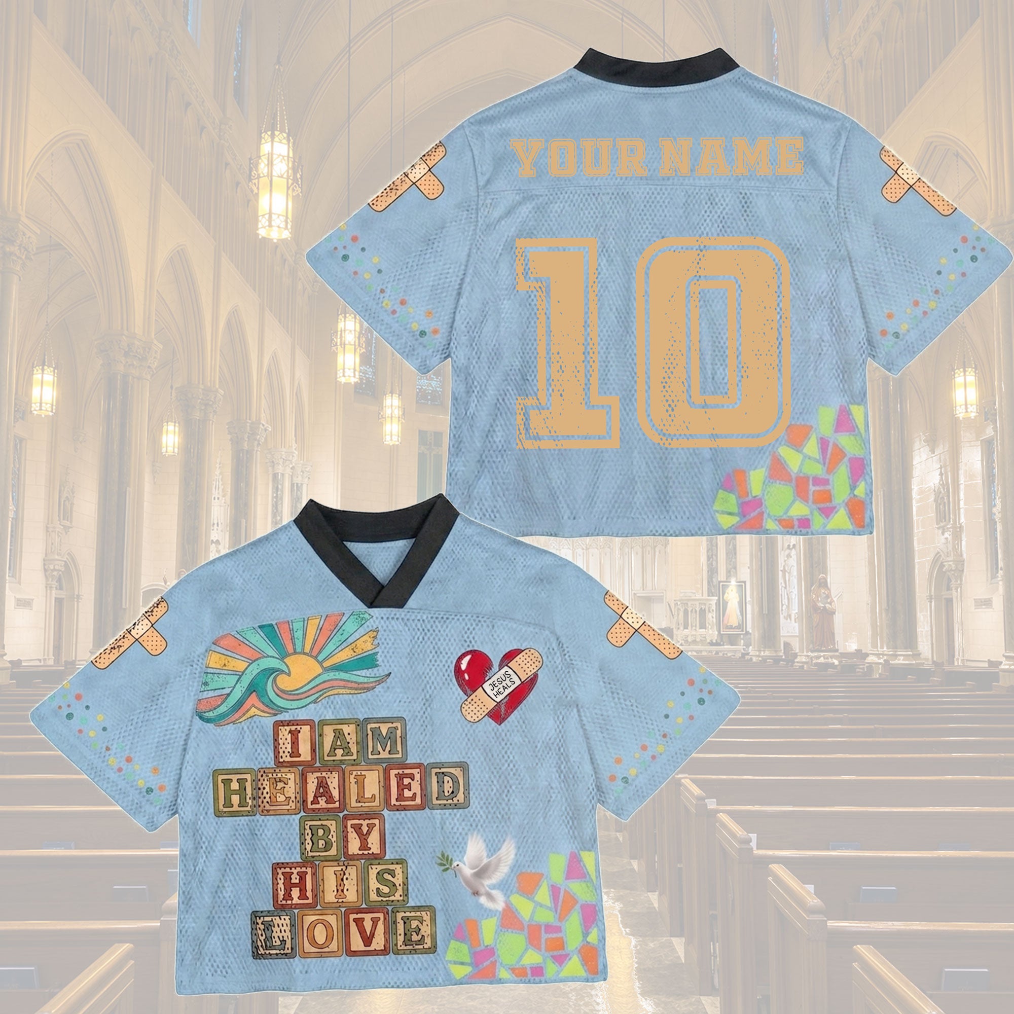 Personalized Healed by His Love Mesh Jersey, Custom Name and Number Christian Apparel
