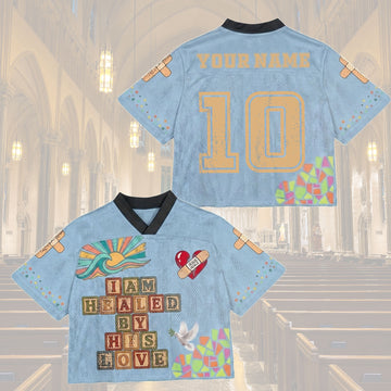 Personalized Healed by His Love Mesh Jersey, Custom Name and Number Christian Apparel