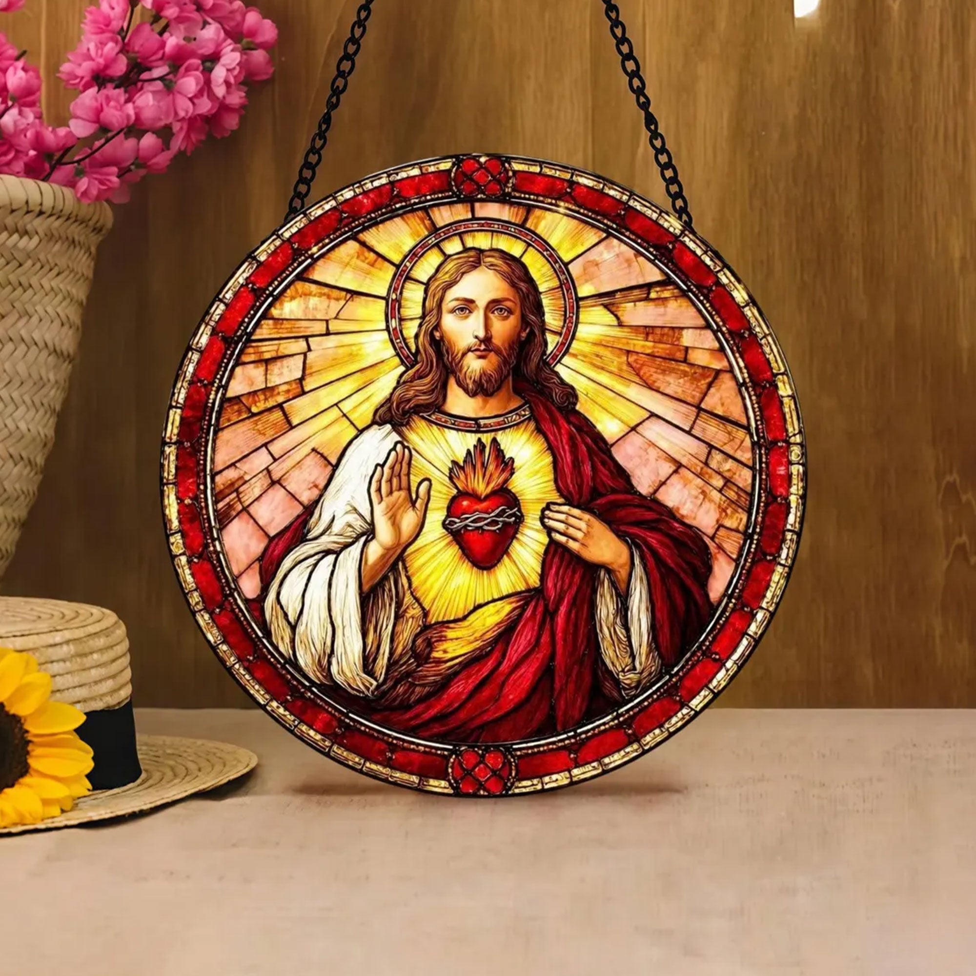 Sacred Heart of Jesus Suncatcher, Catholic Window Hanging, Christian Religious Gift