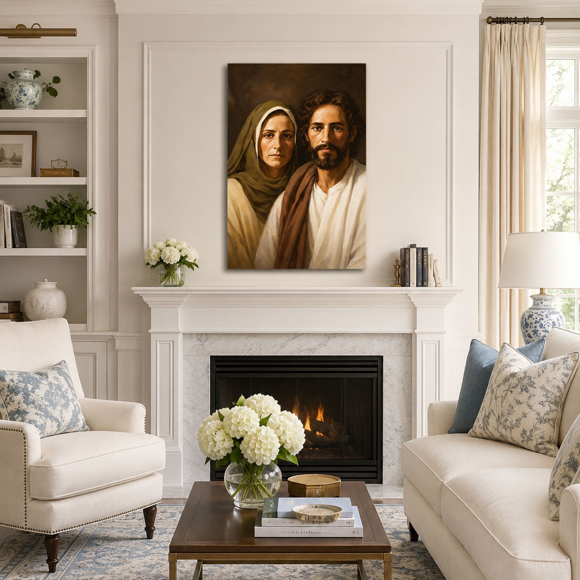 Biblical Husband and Wife Portrait Canvas Print, Christian Home Decor