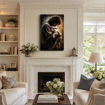 Held Close by the Good Shepherd Canvas Print, Christian Home Decor