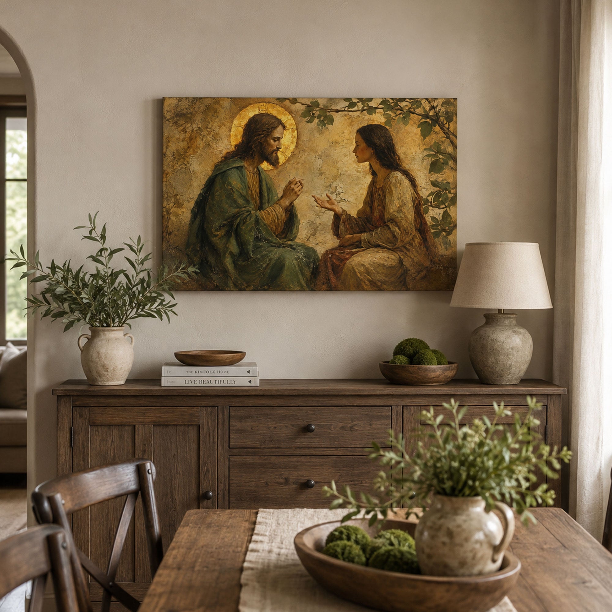 Jesus Speaking with the Samaritan Woman Canvas Print, Christian Home Decor