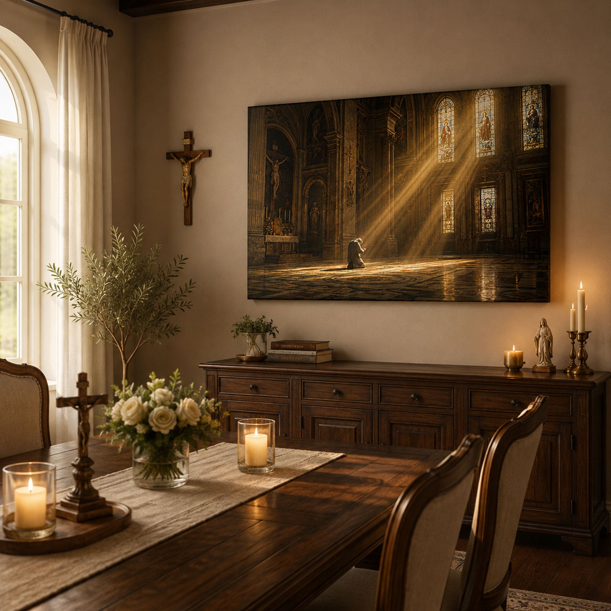 Kneeling in God’s Presence Canvas Print, Catholic Prayer Christian Home Decor