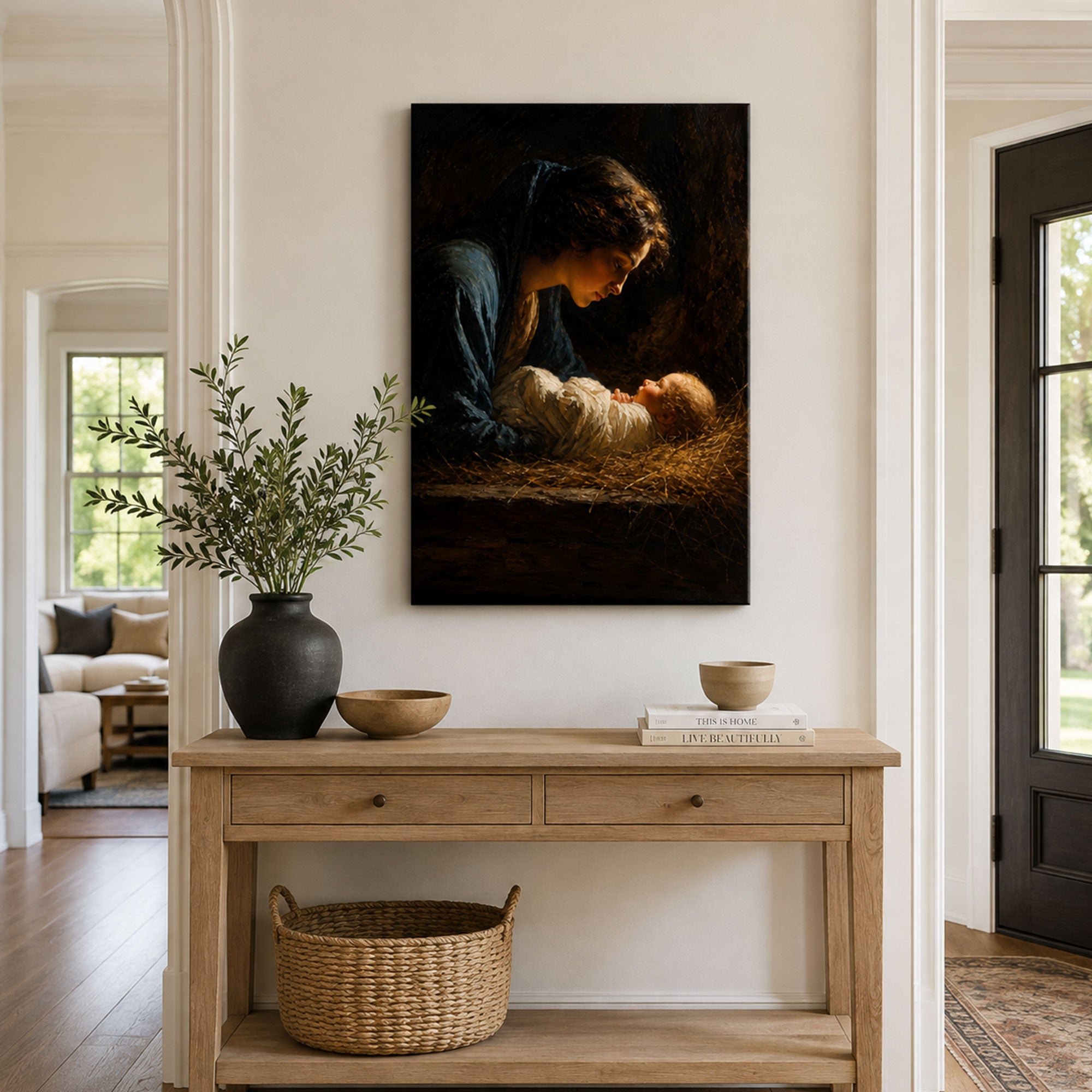 Virgin Mary and Baby Jesus Nativity Canvas Print, Christian Home Decor
