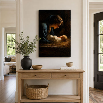Virgin Mary and Baby Jesus Nativity Canvas Print, Christian Home Decor