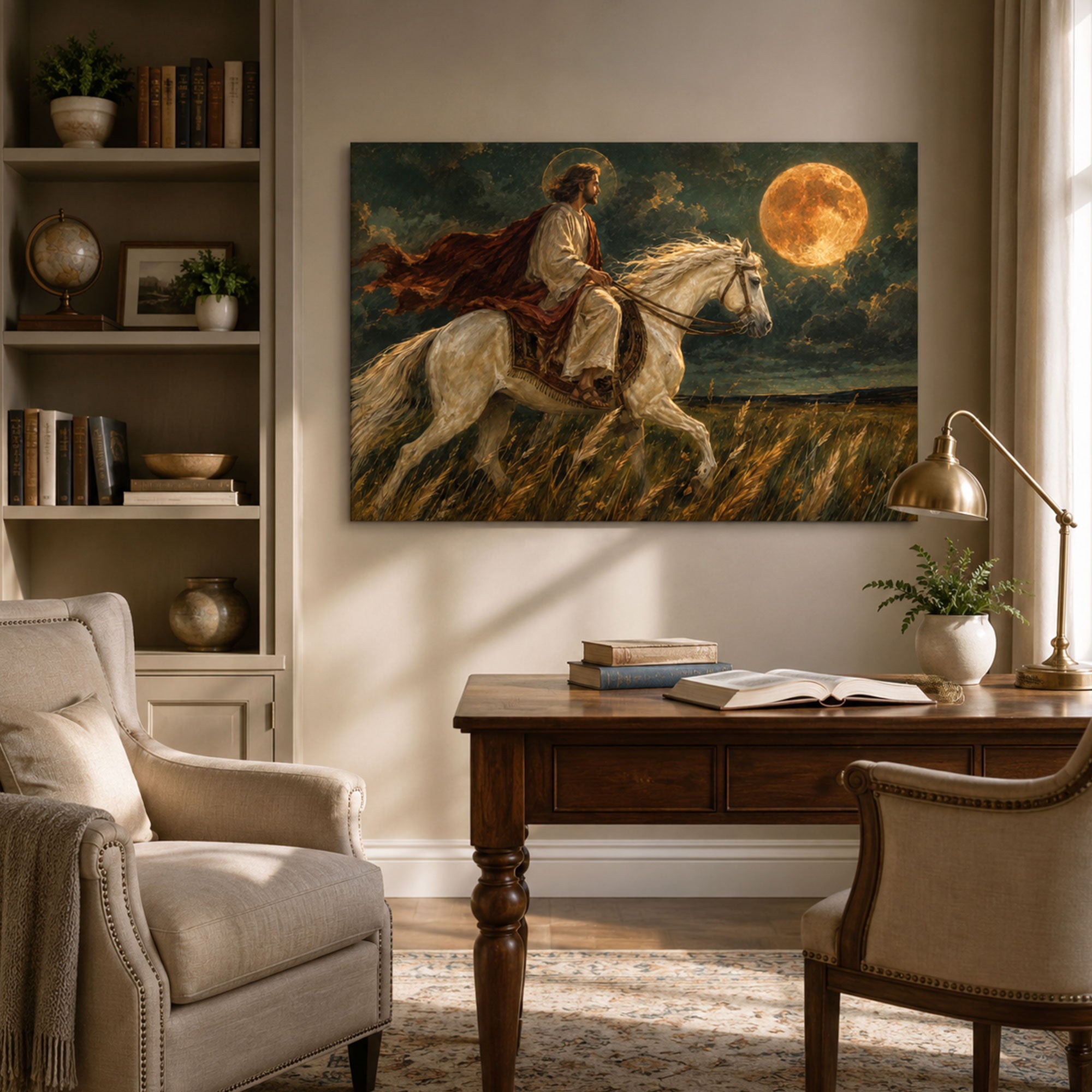 Jesus with White Horse byJesus Riding a White Horse Under the Moon Canvas Print, Christian Home Decor Waterfall Canvas Print, Christian Home Decor (Copy)