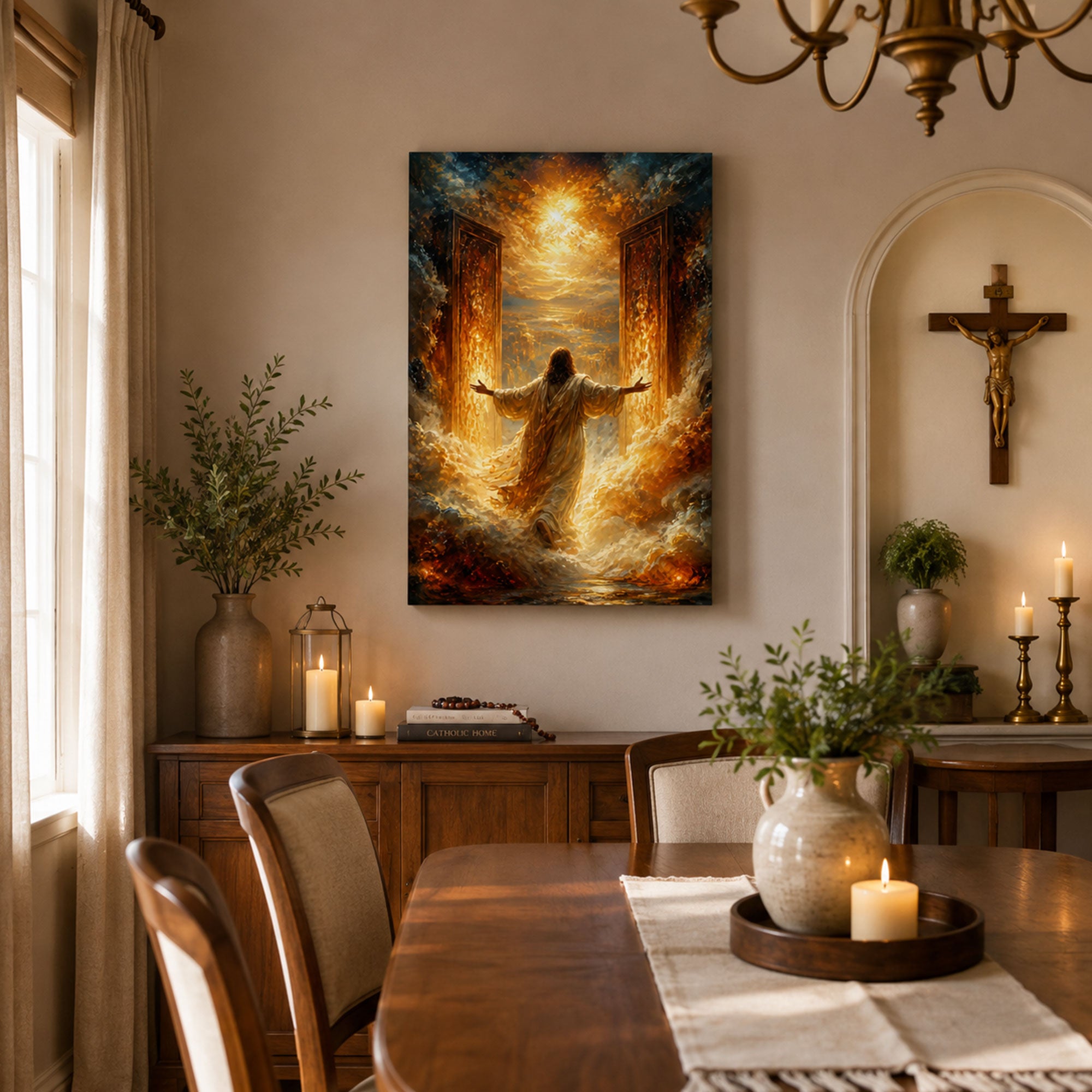 Jesus at the Open Door Canvas Print, Christian Wall Art Home Decor