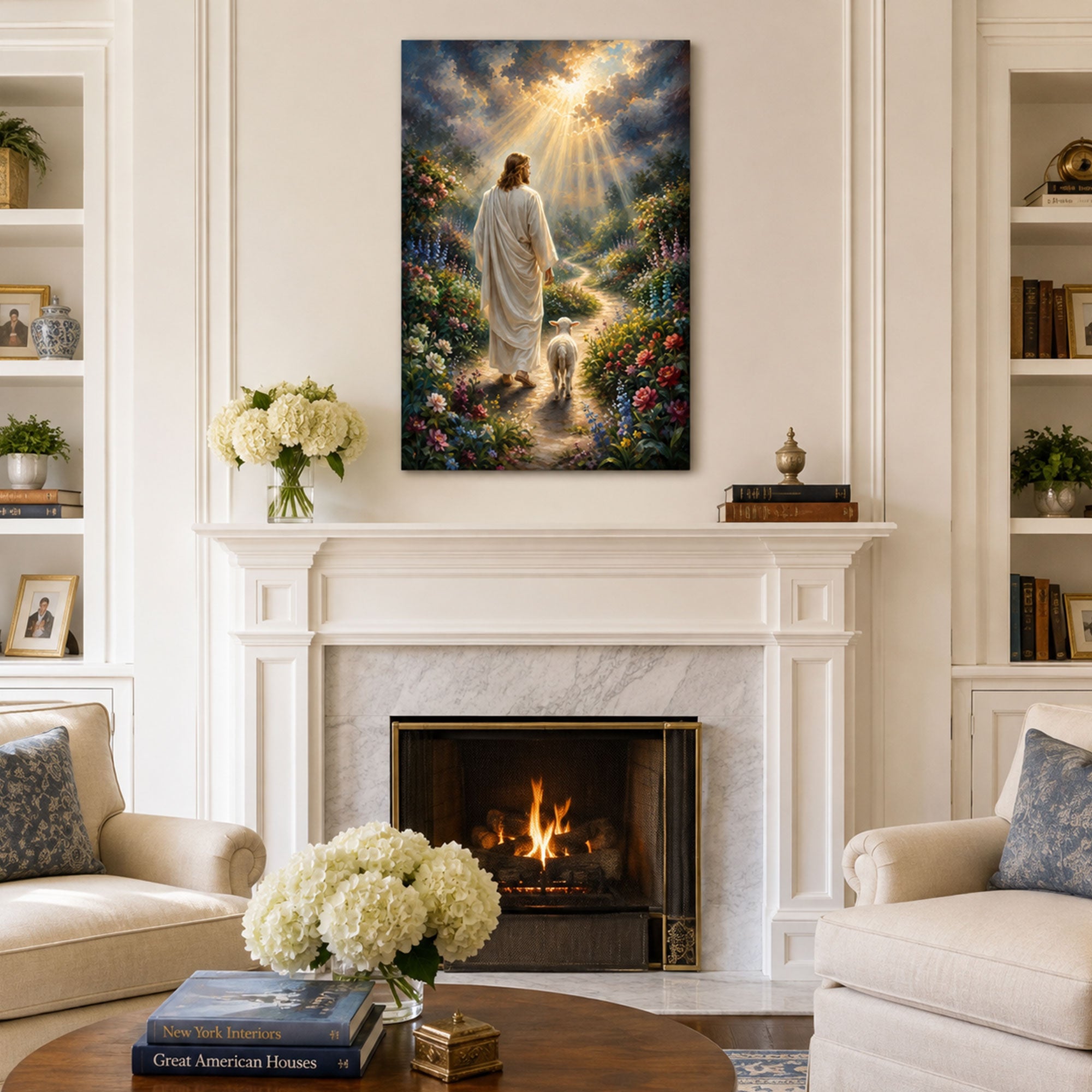 Jesus Leading a Lamb Toward Heaven Canvas Print, Christian Home Decor
