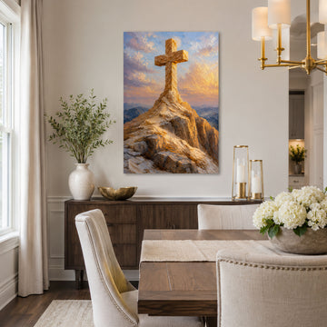 Cross on the Mountain Canvas Print, Christian Wall Decor, Faith Gift for Home