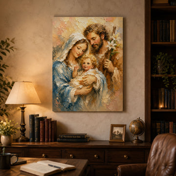 Holy Family Canvas Print, Jesus Mary and Joseph Wall Art, Catholic Family Painting, Sacred Christian Home Decor