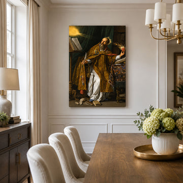 Saint Augustine with Flaming Heart Canvas Print, Catholic Home Decor