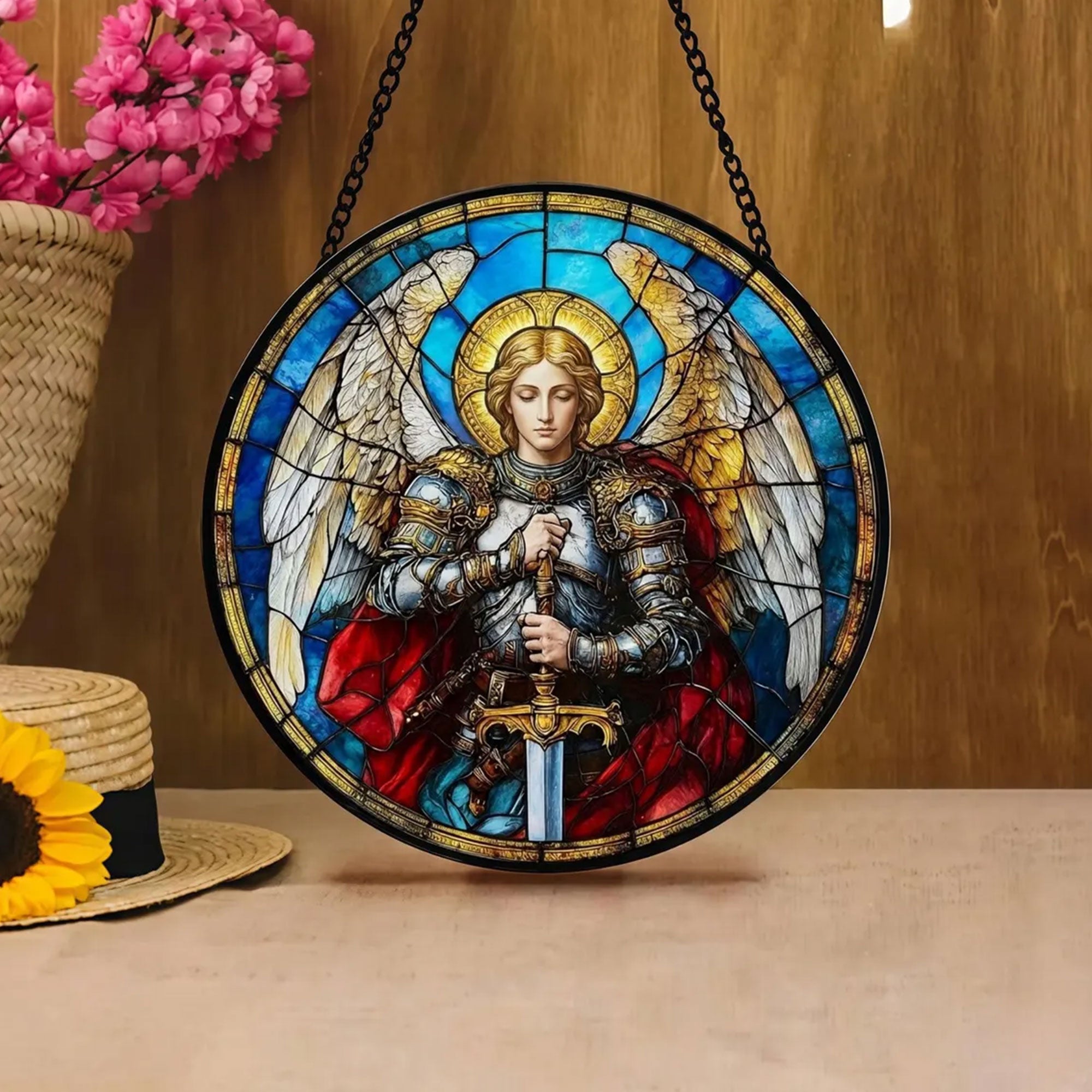 Archangel Michael Stained Glass Suncatcher, Guardian Angel Window Hanging Gift
