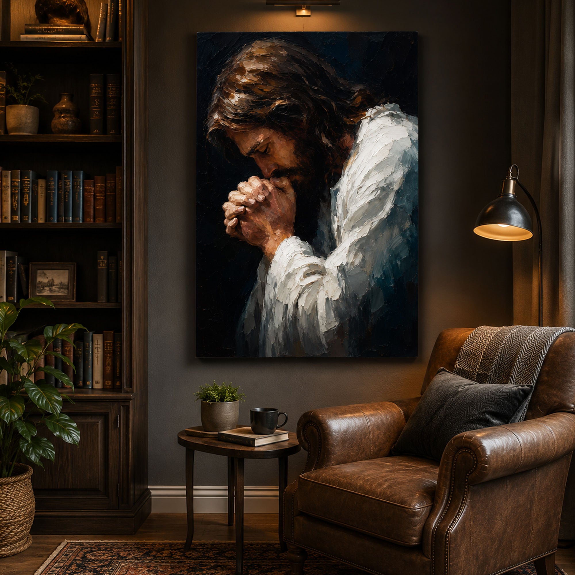 Jesus Praying Canvas Print, Christian Prayer Wall Art, Faith Home Decor