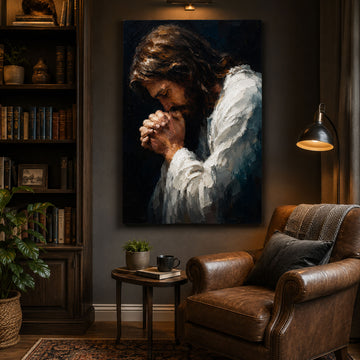 Jesus Praying Canvas Print, Christian Prayer Wall Art, Faith Home Decor
