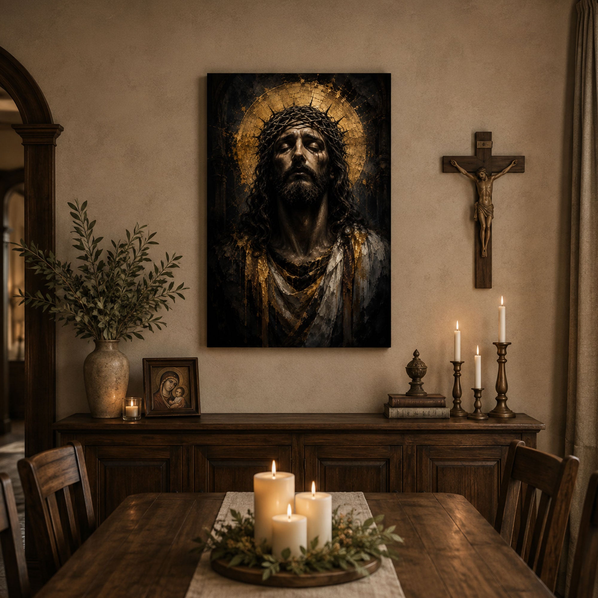 Sacred Jesus Portrait Canvas Print, Christian Faith Wall Decor